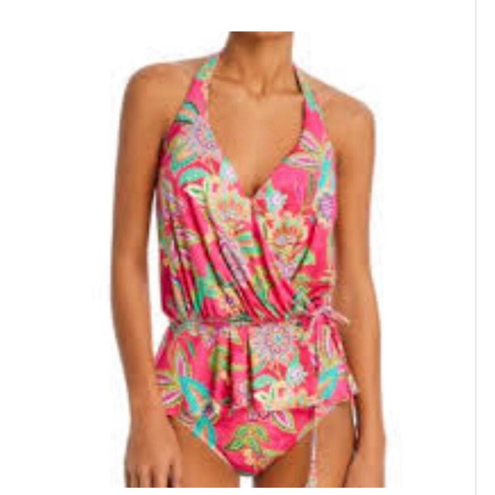 NWT Johnny Was Women's Small 2 Piece Pink Flamingo Tankini/Bikini Set Swim Color